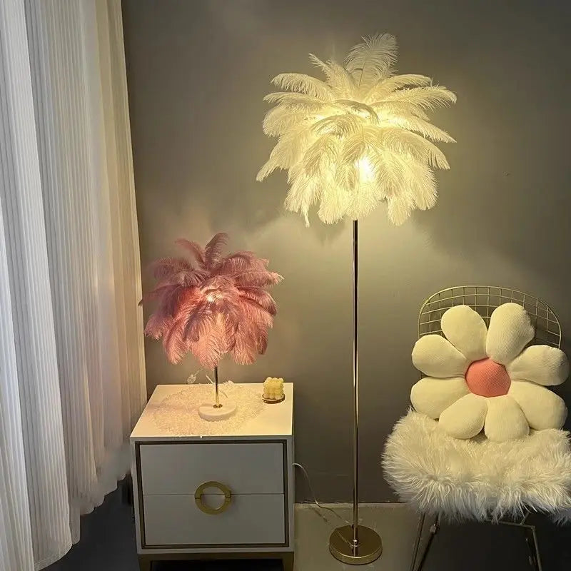 Nordic Ostrich Feather LED Floor Lamp with E27 Base