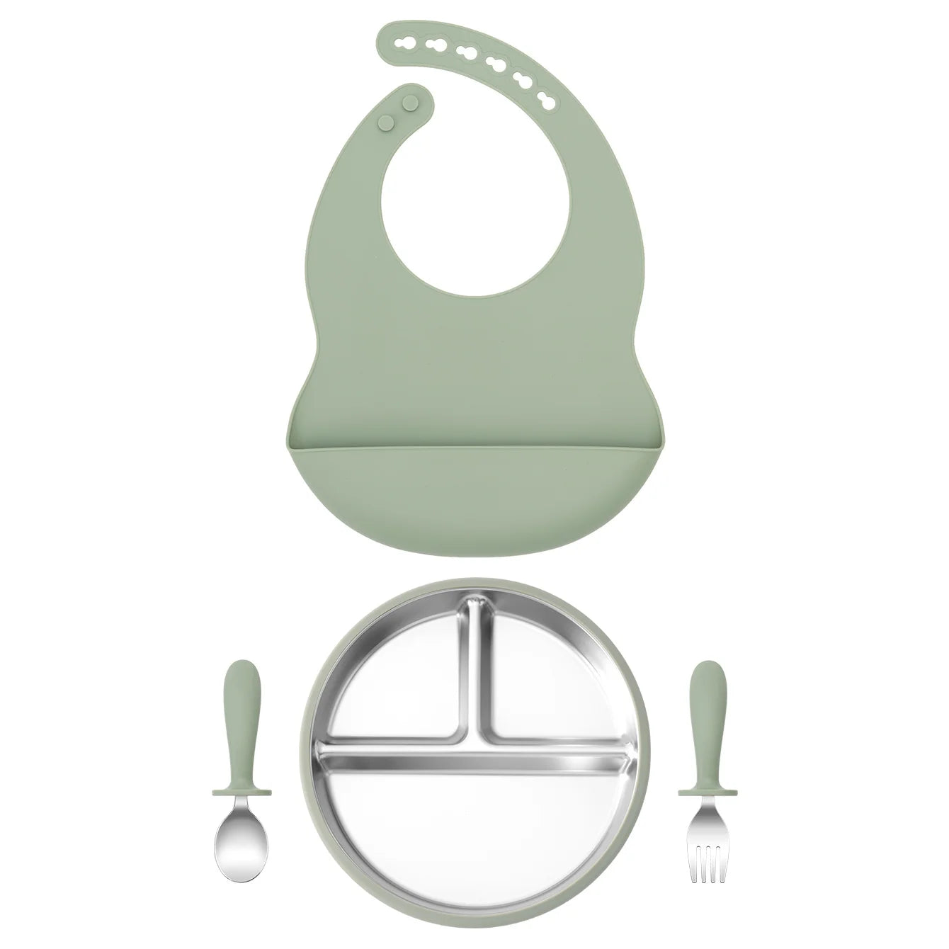 4-Piece Silicone Baby Feeding Set with Bib