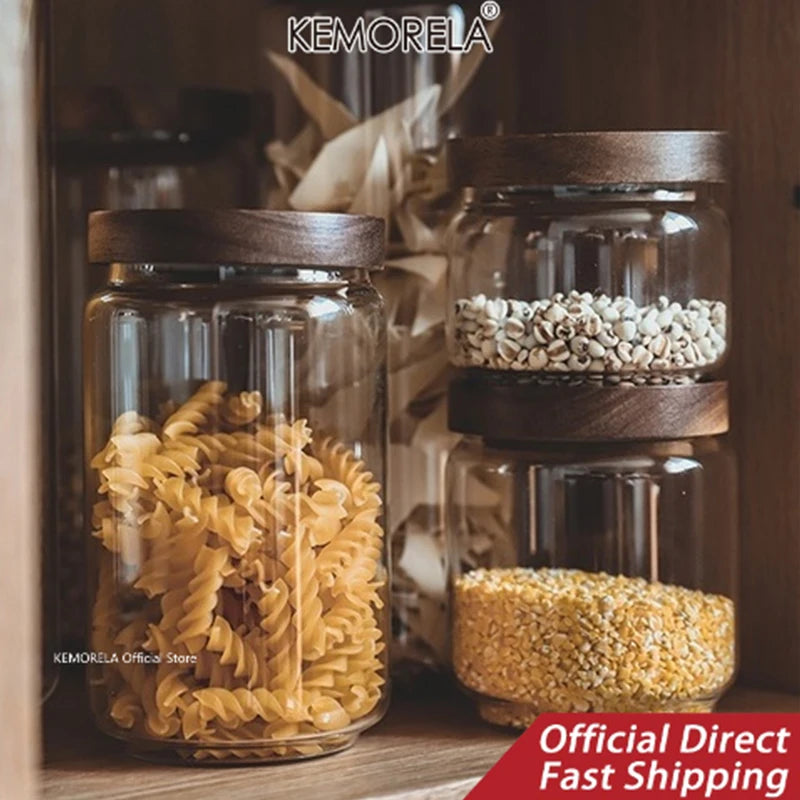 Glass Airtight Food Storage Canister with Wooden Lid
