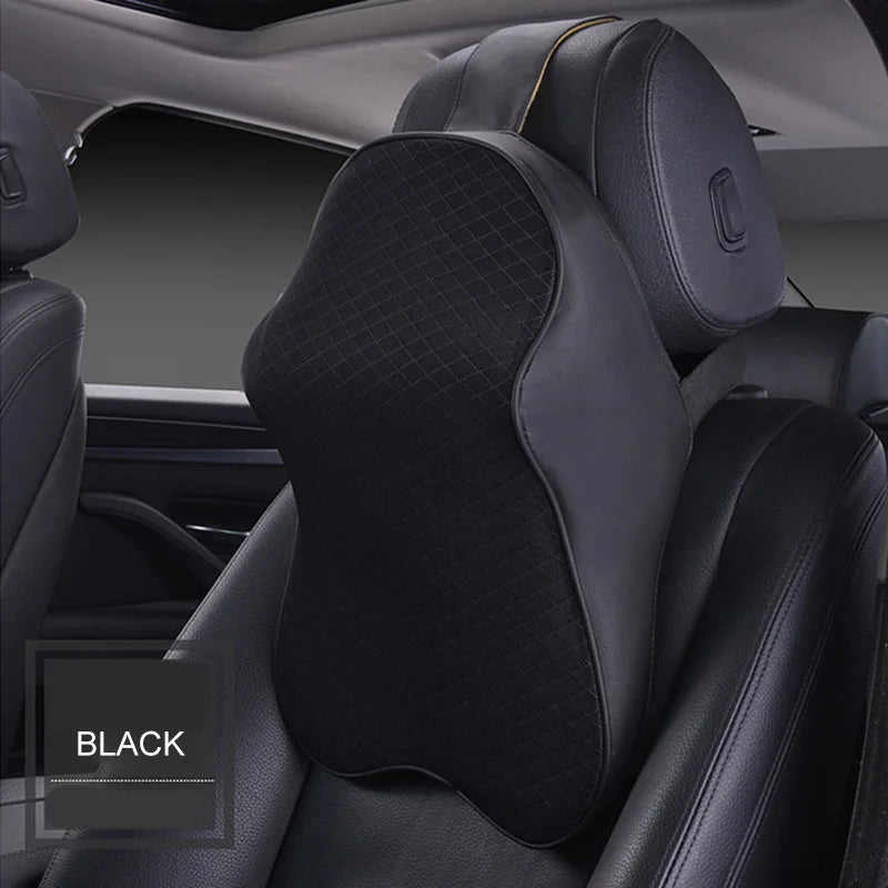 3D Car Headrest Neck Pillow with Leather Ice Silk Support