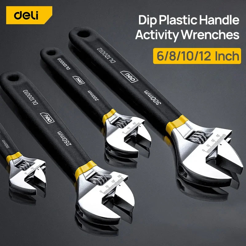 Deli Carbon Steel Adjustable Wrench with Non-Slip Grip
