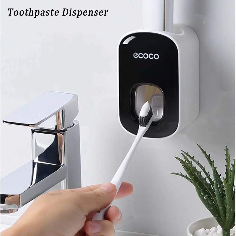 Wall-Mount Automatic Toothpaste Dispenser and Toothbrush Holder