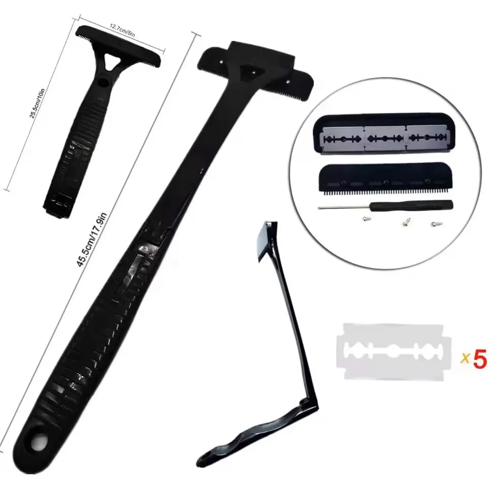 Men Long Handle Foldable Back and Body Shaver with 5 Replacement Blades