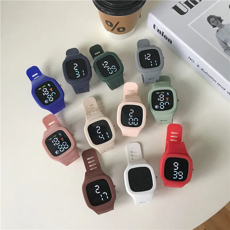 LED Digital Sports Watch with Square Dial and Waterproof Silicone Strap