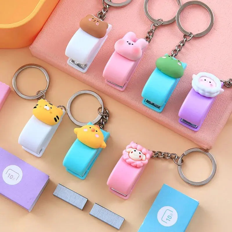 Kawaii Cartoon Mini Stapler Keychain with No. 10 Staple Support