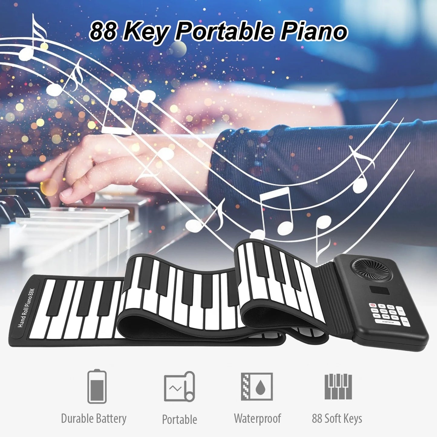 88-Key Roll-Up Silicone Electronic Piano for Portable Home Practice