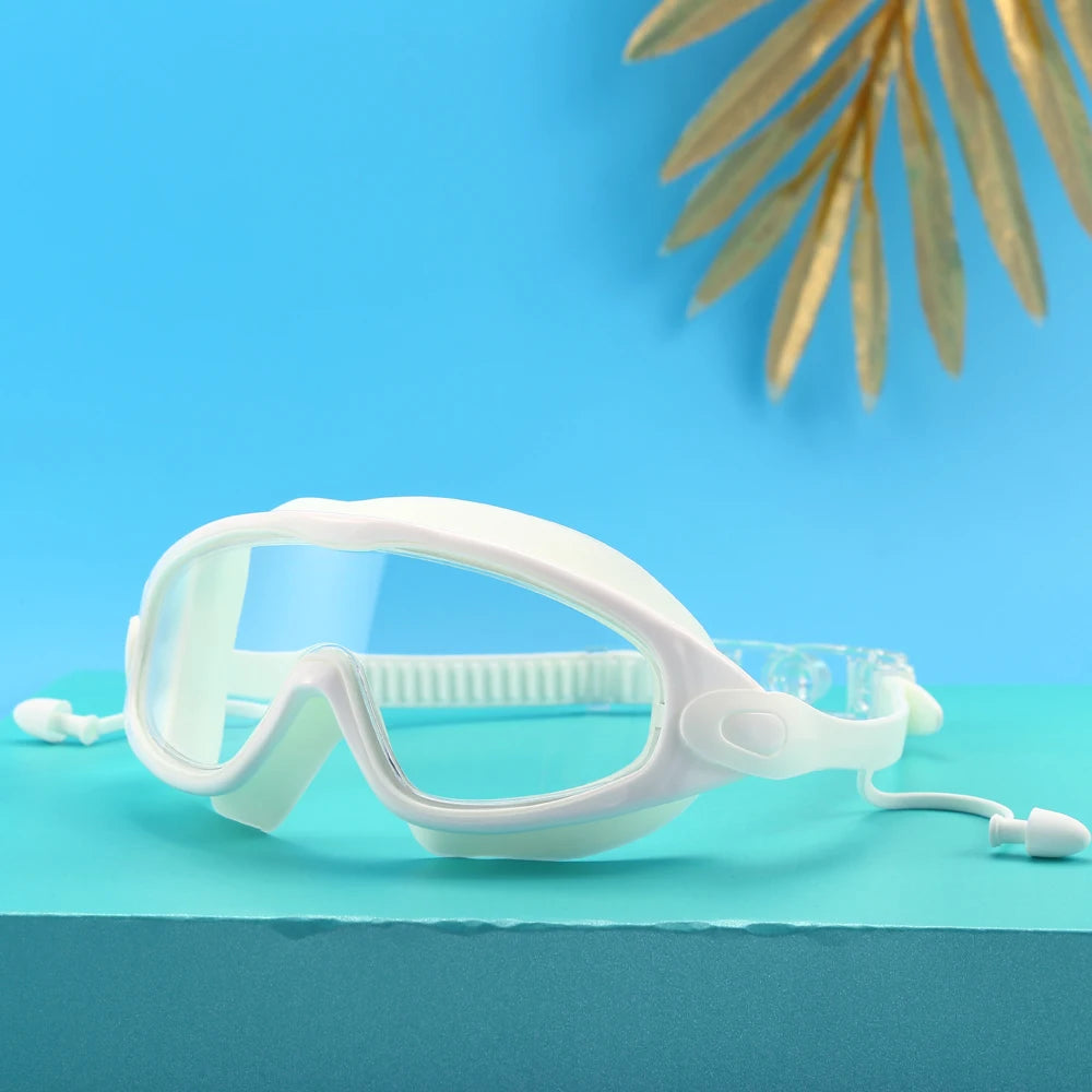 Large-Frame Anti-Fog Swimming Goggles with Earplugs for Adults