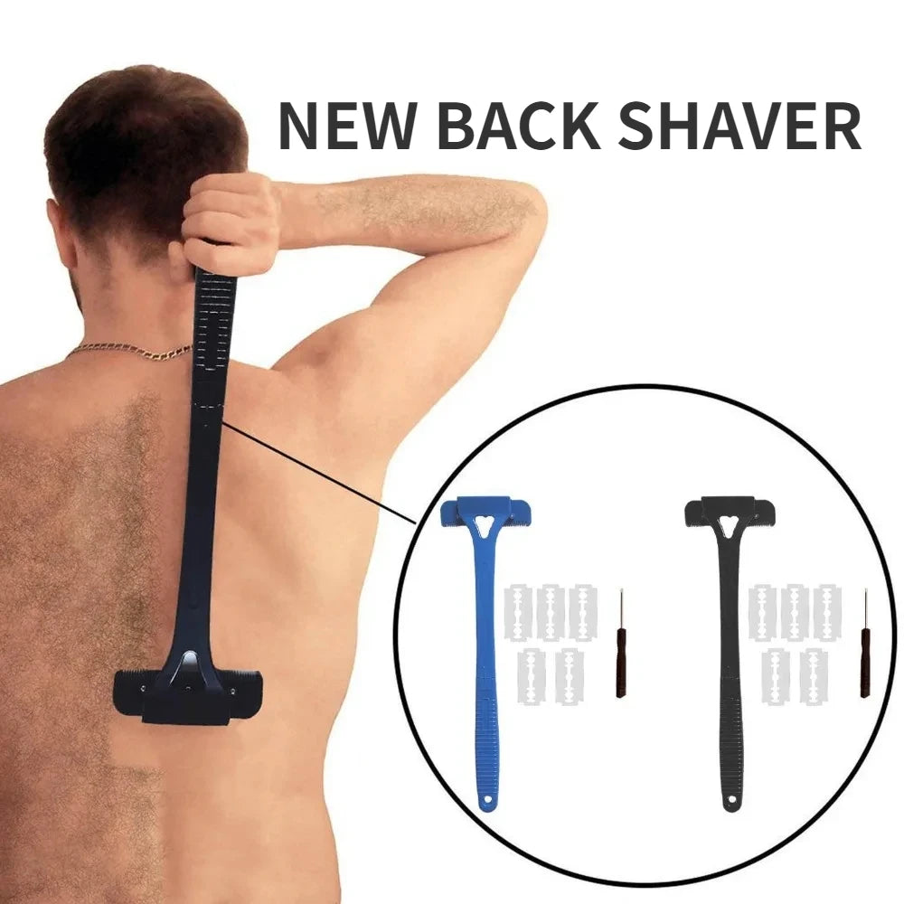 Men Long Handle Foldable Back and Body Shaver with 5 Replacement Blades