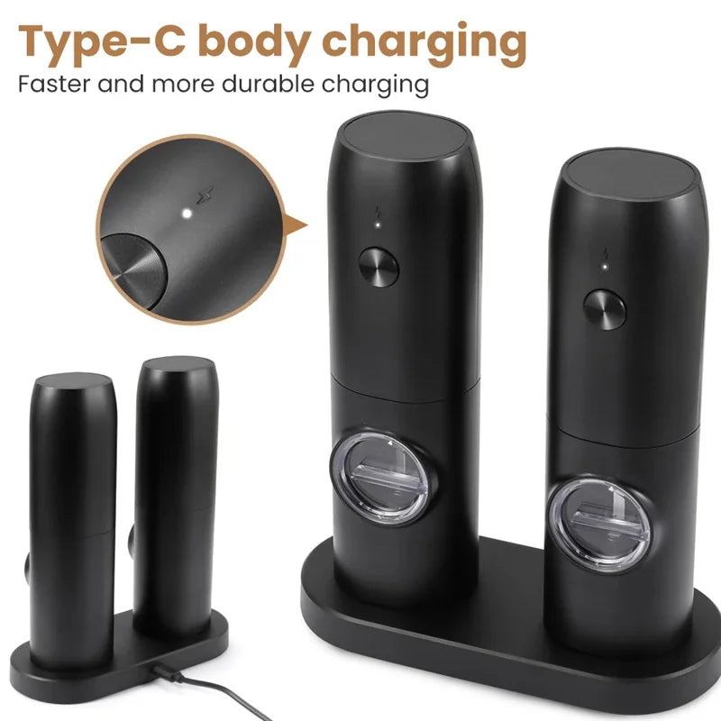 Rechargeable Stainless Steel Electric Salt and Pepper Grinder Set