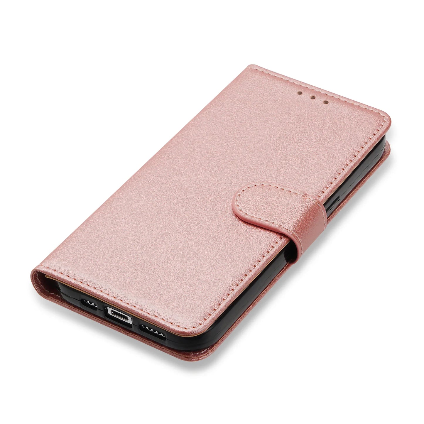 Leather Flip Wallet Case with Strap & Stand for iPhone Models