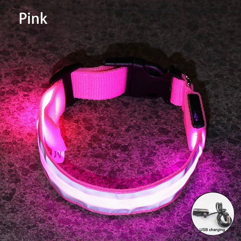 Rechargeable LED Reflective Dog Collar Light for Night Safety