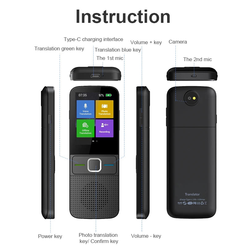 T10 Smart Voice Translator with 137 Languages and Real-Time Translation