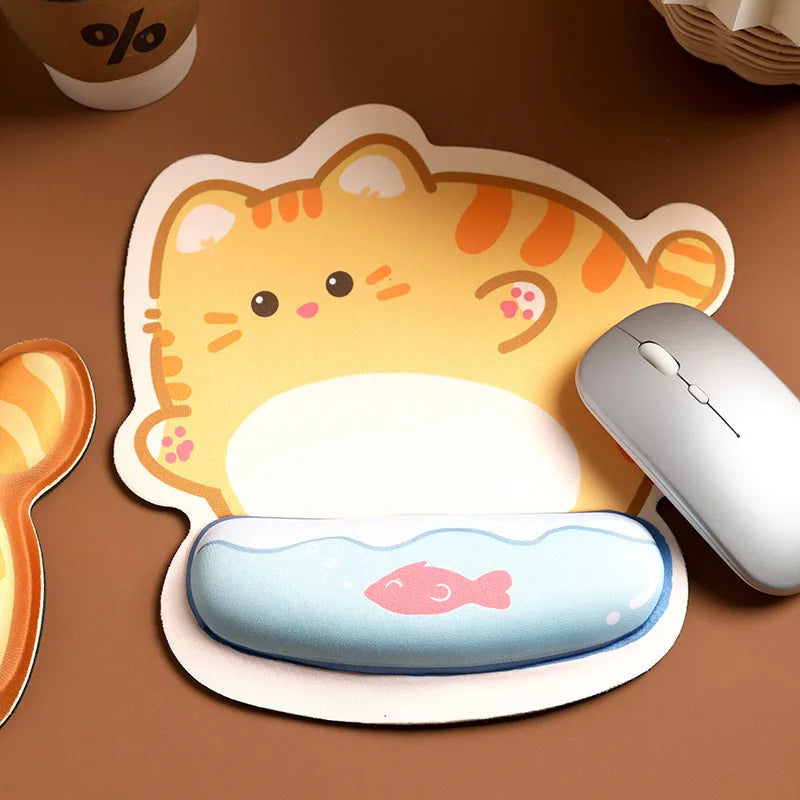 Cute Cartoon Corgi and Cat Mouse Pad with Memory Foam Wrist Rest