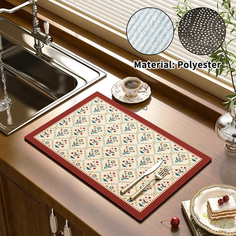 Super Absorbent Printed Dish Drying Mat for Kitchen Counters