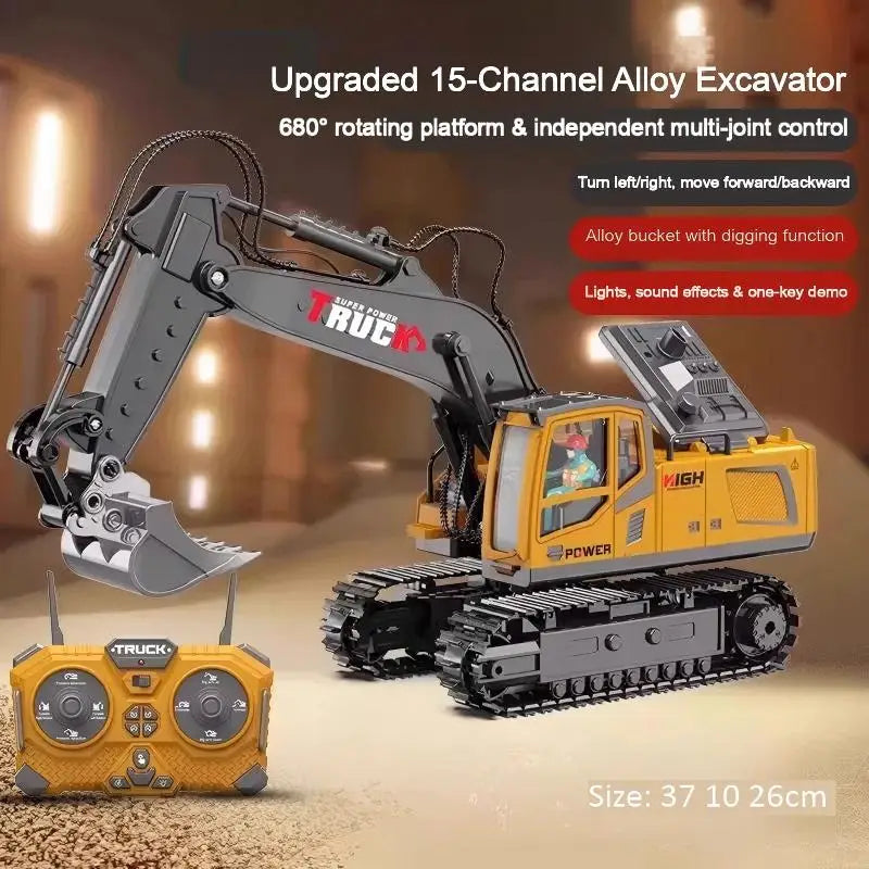 Alloy Remote Control Excavator Toy - Lights & Sound Vehicle