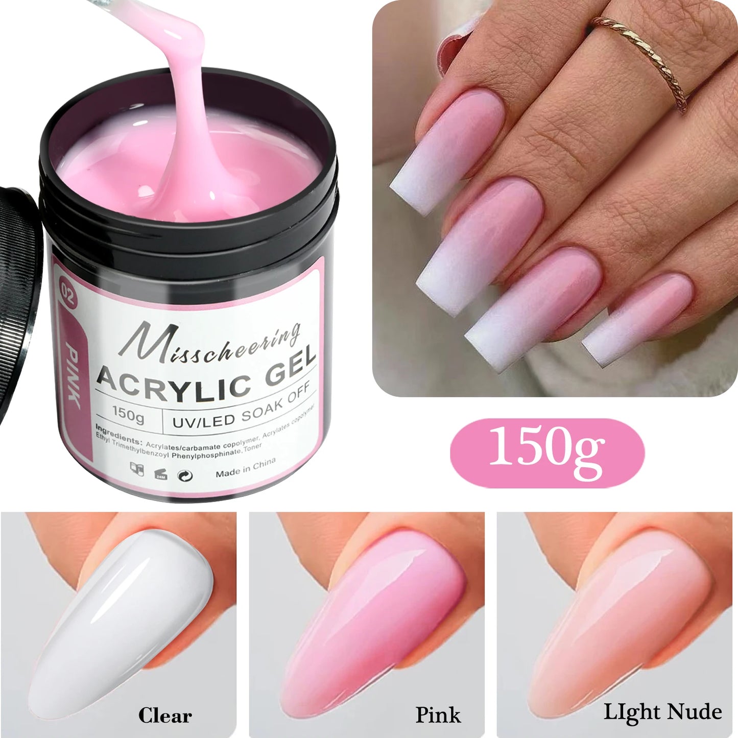 UV LED Poly Nail Gel Builder Set - Nude Pink Clear Extension Jars