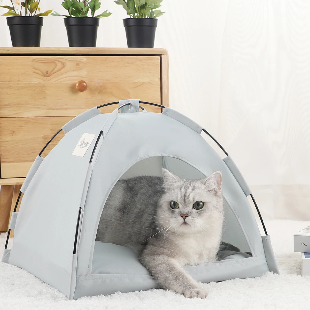 Warm Clamshell Cat Tent Bed with Cushion for Winter Rest