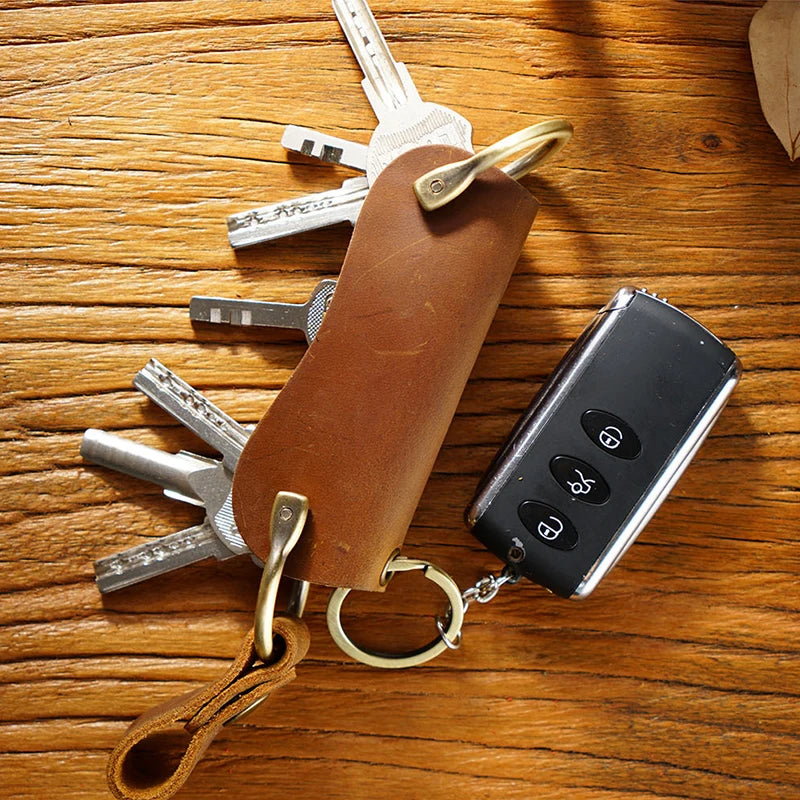 Genuine Leather Car Key Holder Wallet with Compact EDC Organizer Design