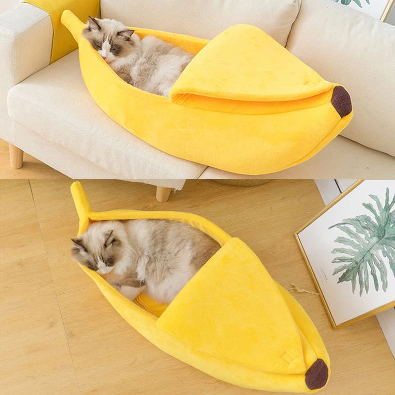 Cozy Banana Cat Bed House for Winter