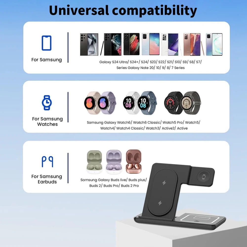 3-in-1 Foldable Wireless Charger Station for Samsung
