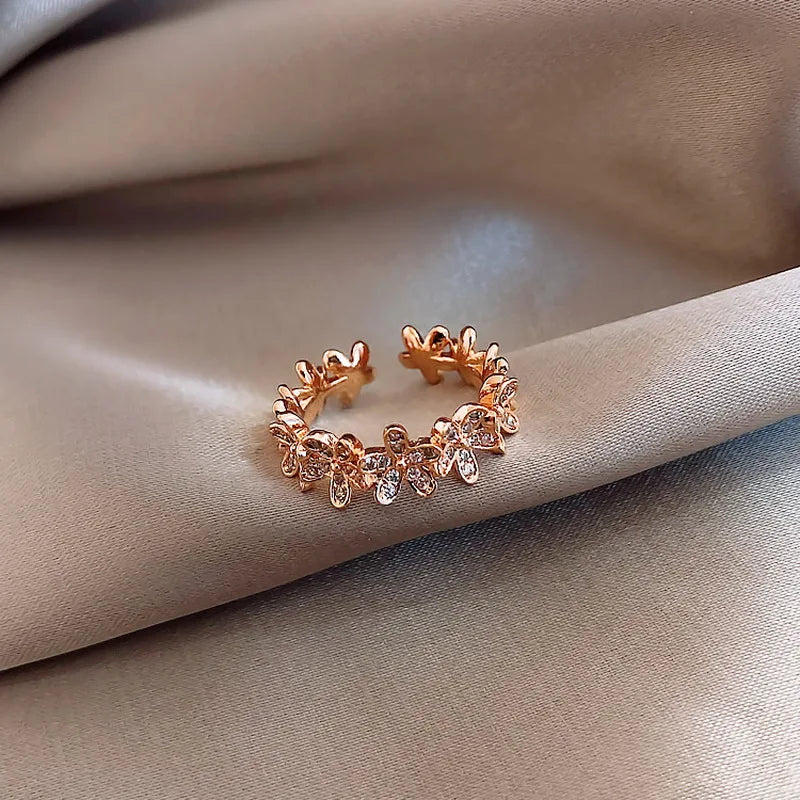 Zircon Flower Adjustable Open Ring for Women