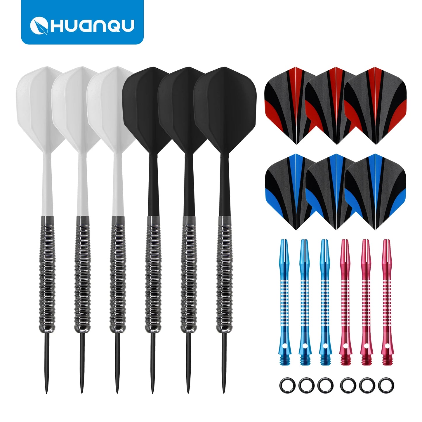 Huanqu 6-Piece Dart Set with Aluminum Shafts, Flights & O-Rings