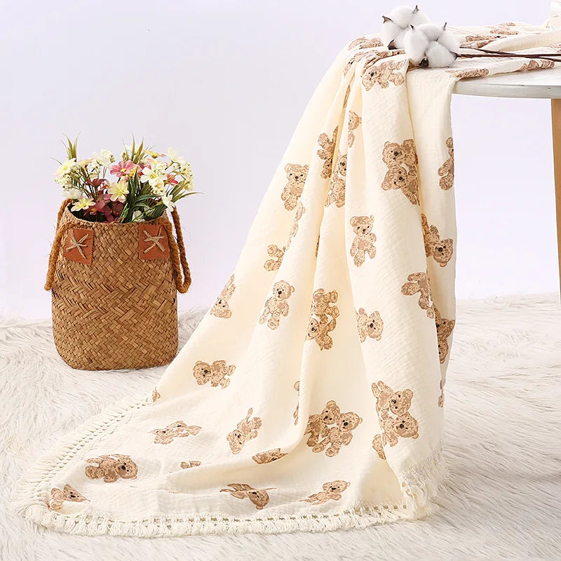 Cute Bear Cotton Muslin Baby Swaddle Blanket