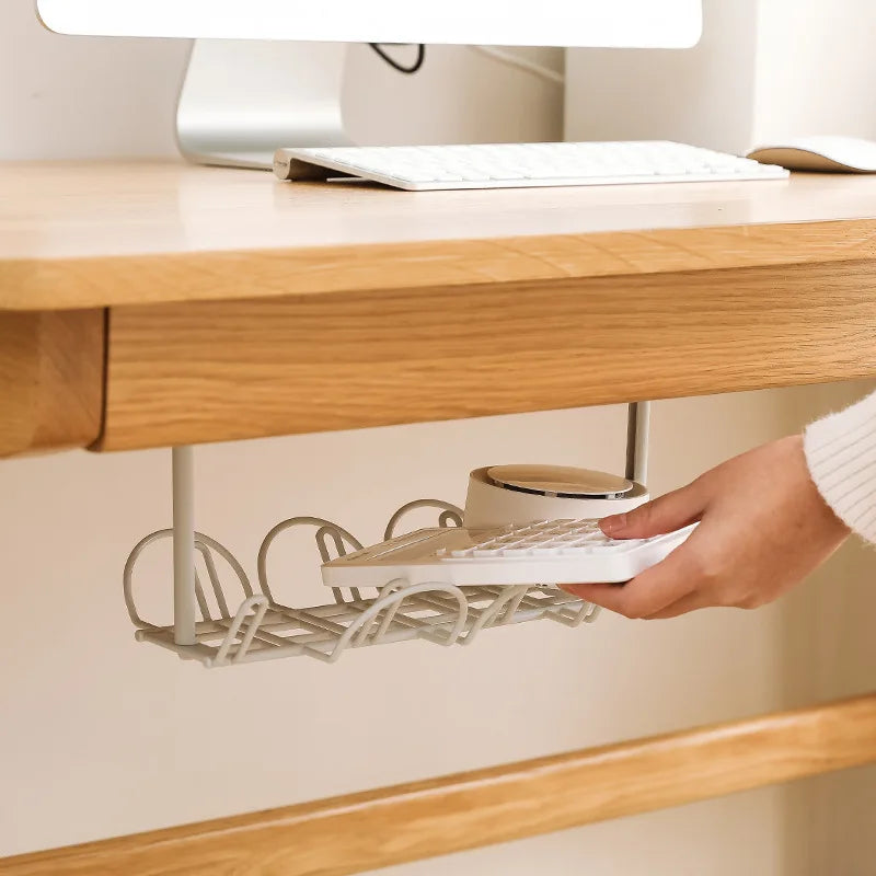 Plastic Under-Desk Storage Rack and Cable Organizer Shelf