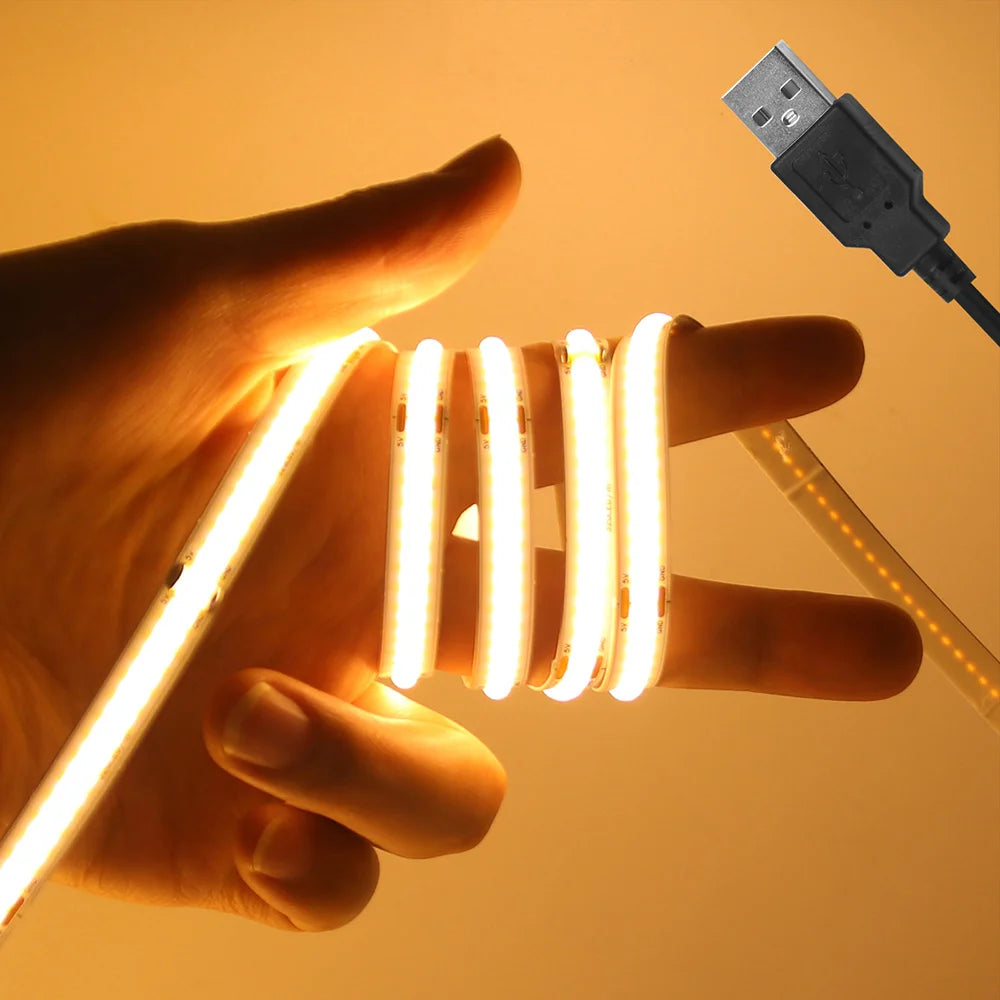USB COB Cabinet Strip Light 320 LEDs/m 5V Flexible Ribbon