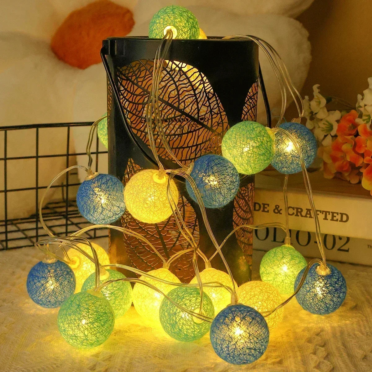 20-LED Rattan Ball String Lights with USB or Battery Power