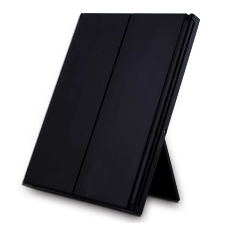 Portable LED Three-Sided Makeup Mirror with Folding Stand for Travel