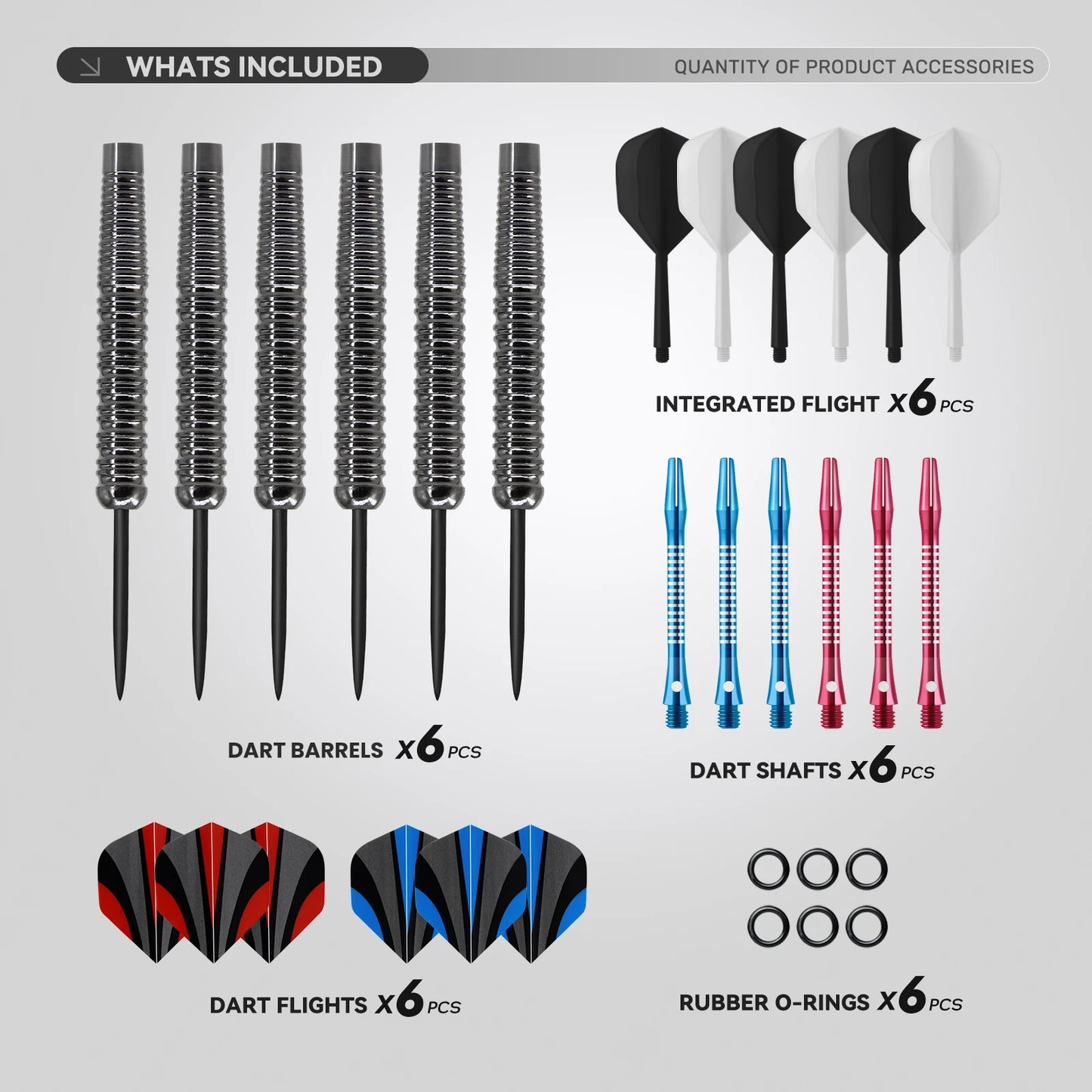 Huanqu 6-Piece Dart Set with Aluminum Shafts, Flights & O-Rings