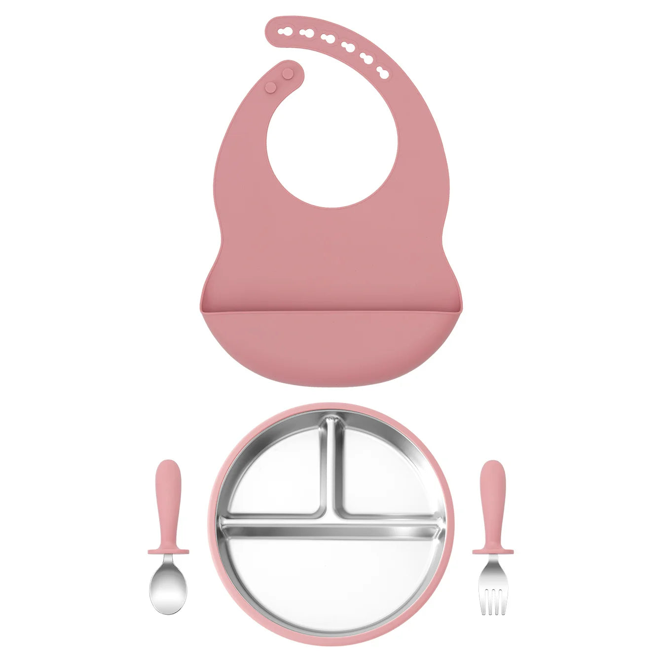 4-Piece Silicone Baby Feeding Set with Bib