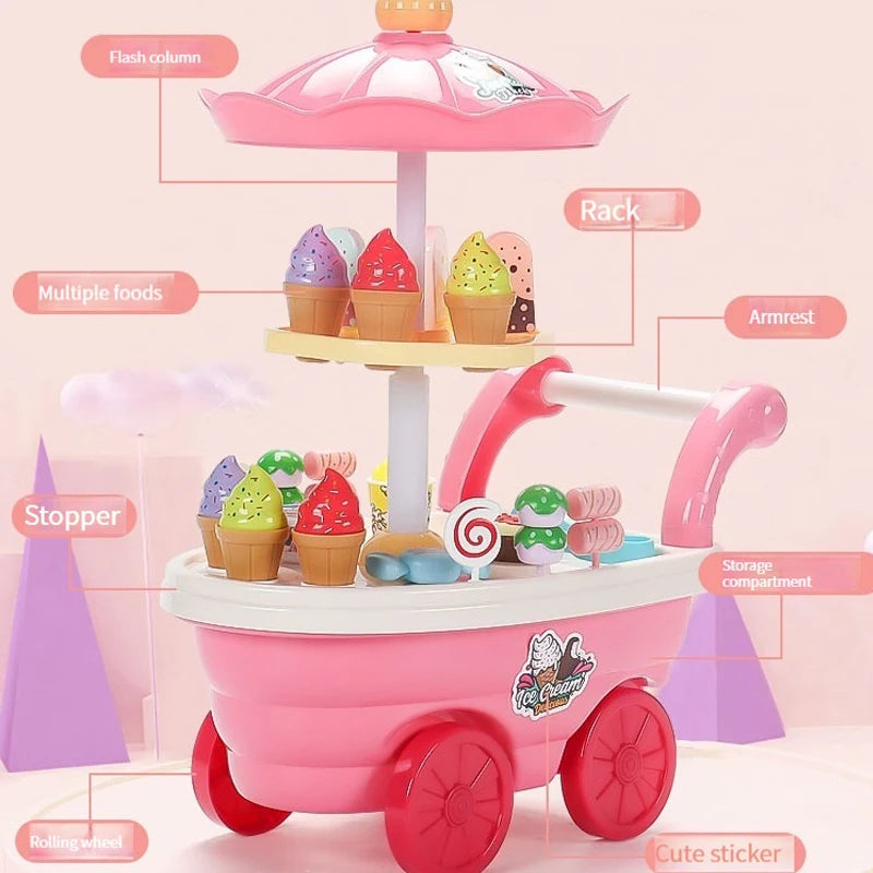 Ice Cream Truck Pretend Play Kitchen Cart - Candy Shop Toy Set
