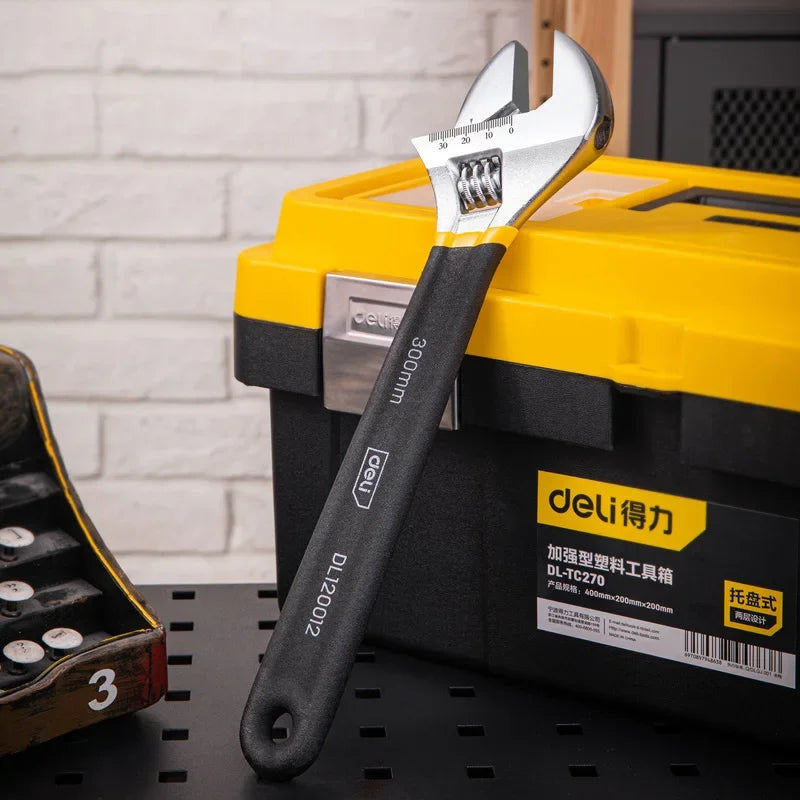 Deli Carbon Steel Adjustable Wrench with Non-Slip Grip