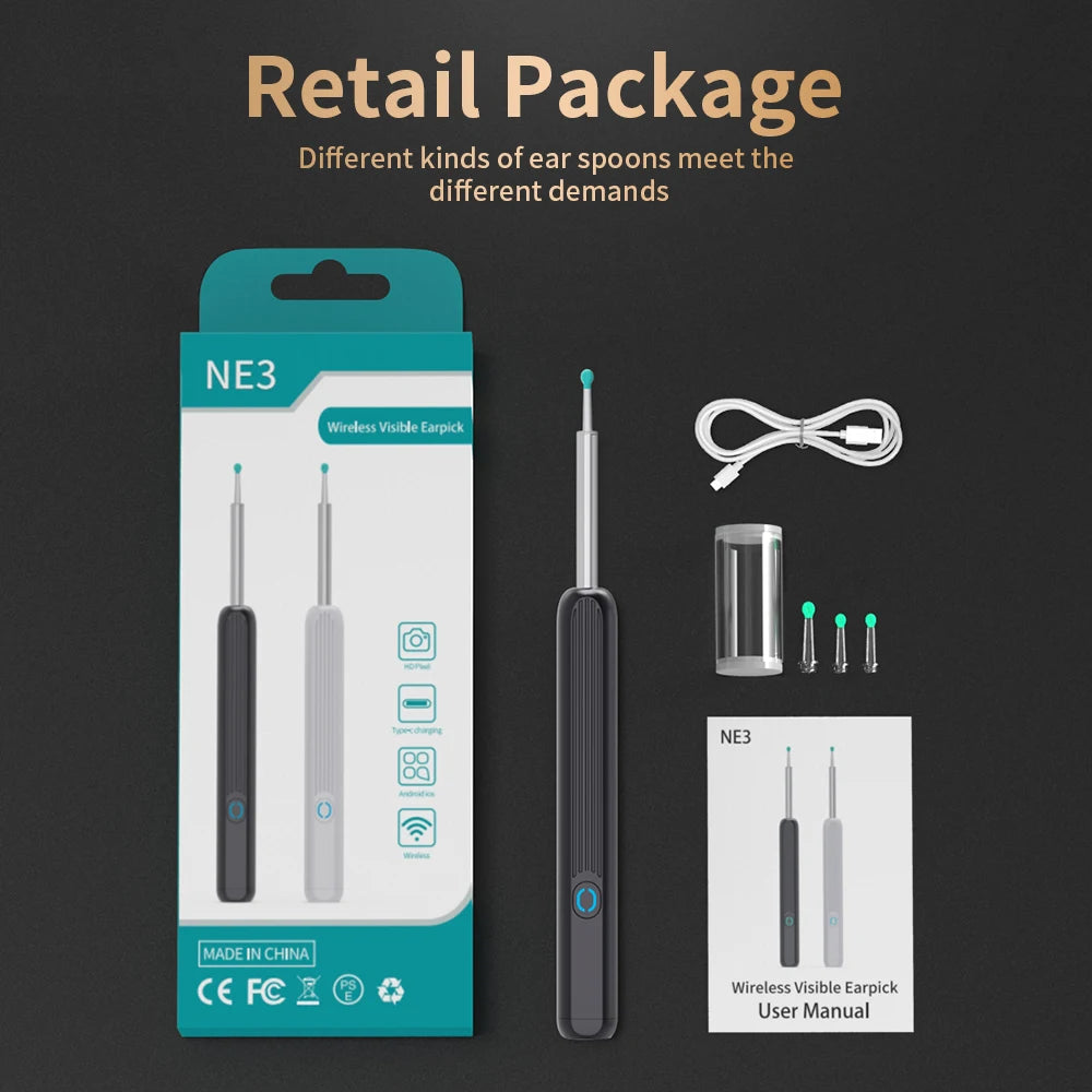 NE3 Wireless Ear Cleaner Camera - LED Otoscope Cleaning Kit