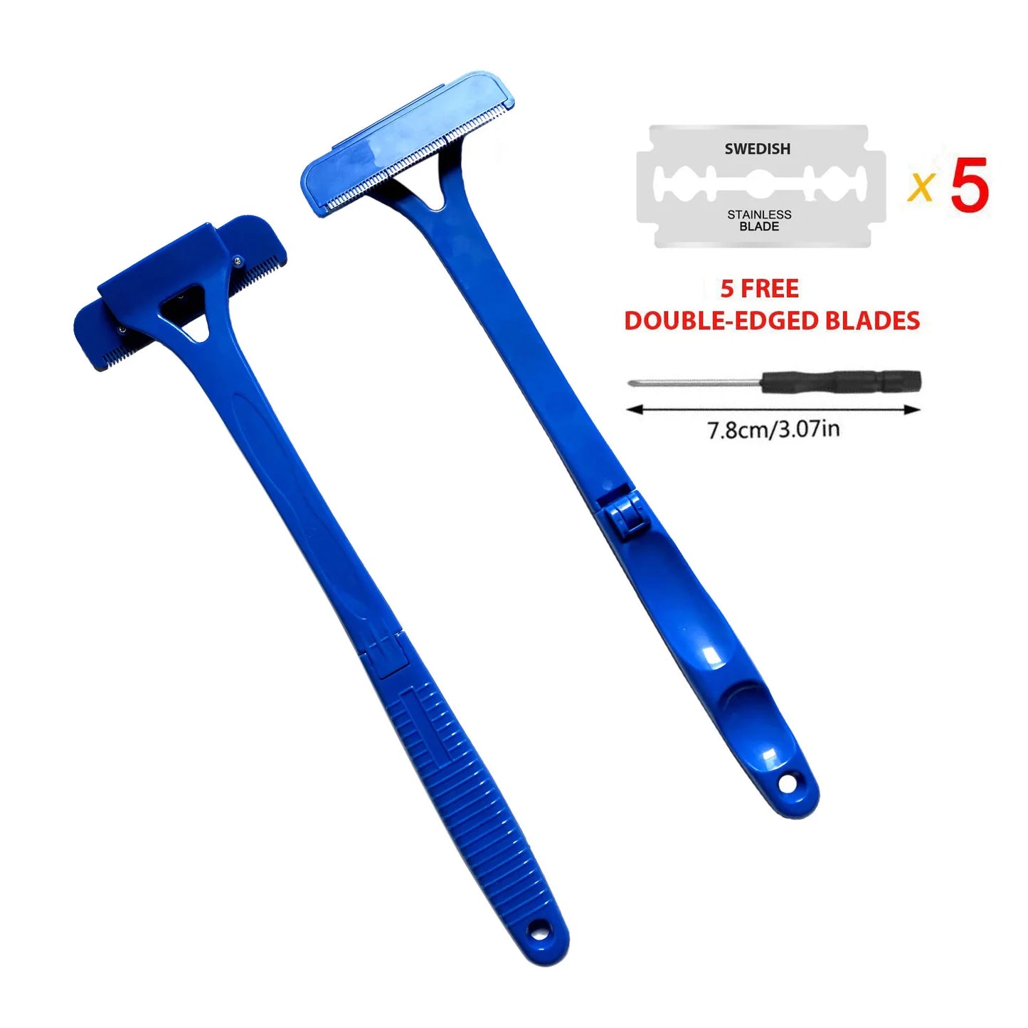 Men Long Handle Foldable Back and Body Shaver with 5 Replacement Blades