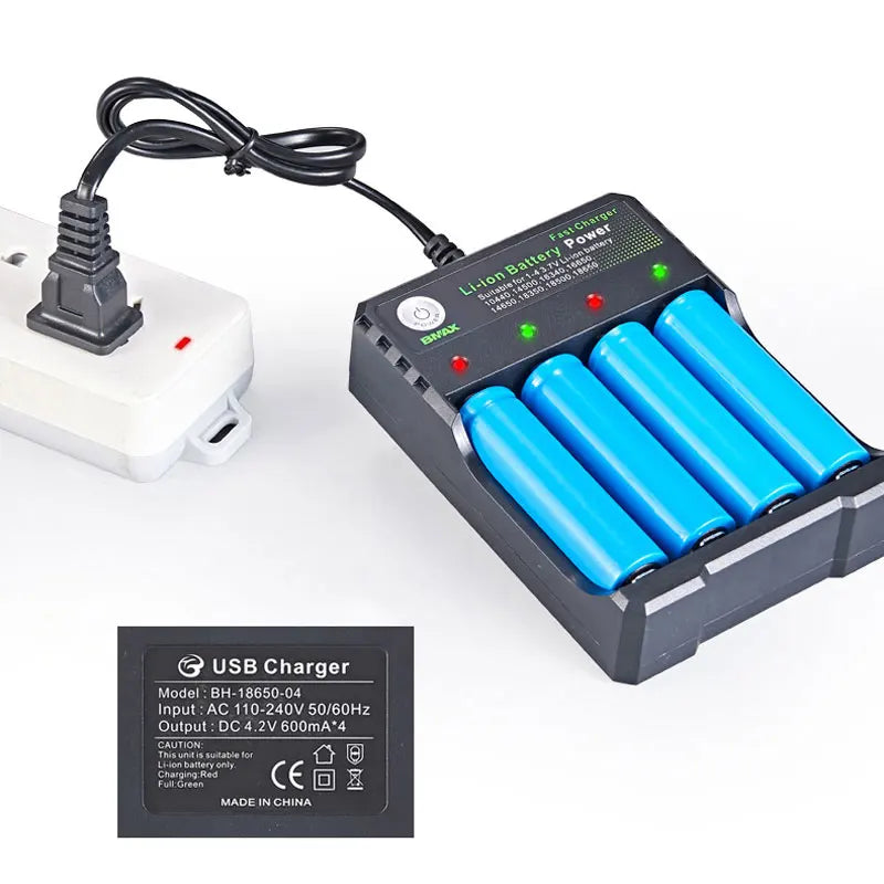18650 Rechargeable Lithium Battery Charger with 1, 2, or 4 Slot Options