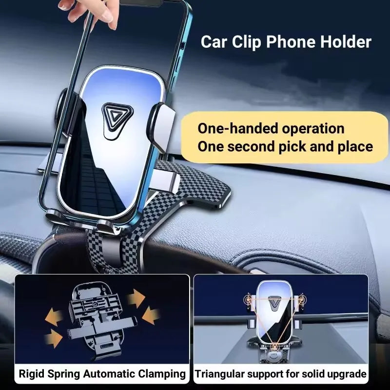 Gravity Car Dashboard Phone Holder with Crocodile Clip Mount