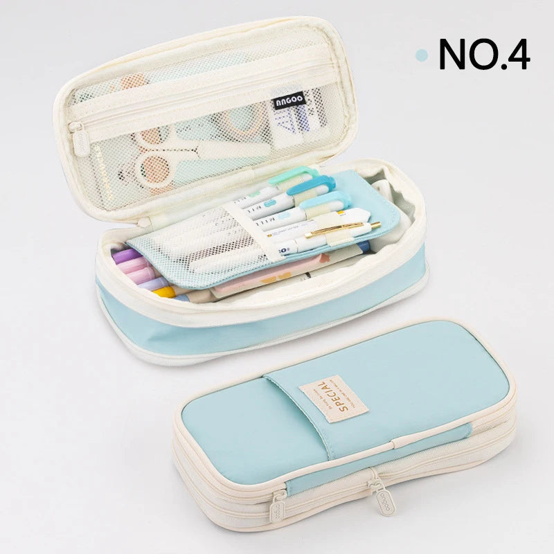 Large Double-Layer Pencil Case - Cute Fabric School Organizer