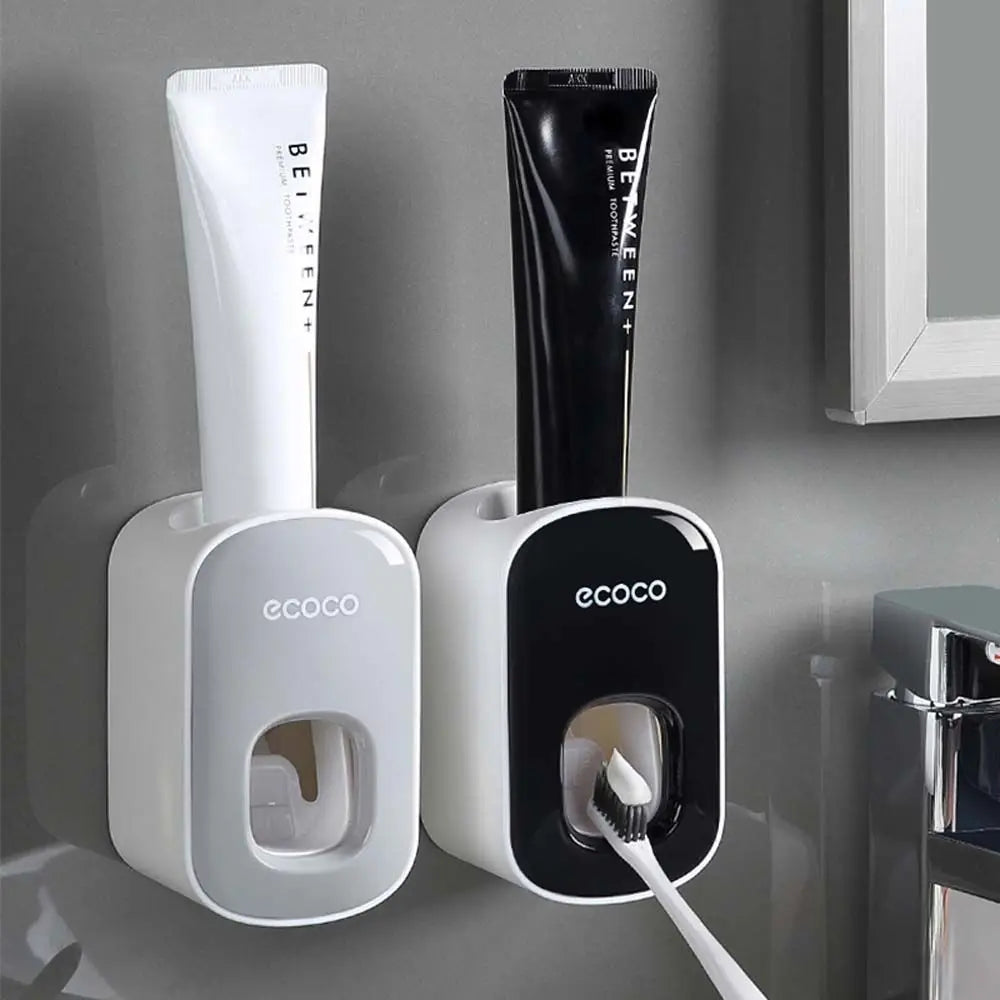 Wall-Mount Automatic Toothpaste Dispenser and Toothbrush Holder