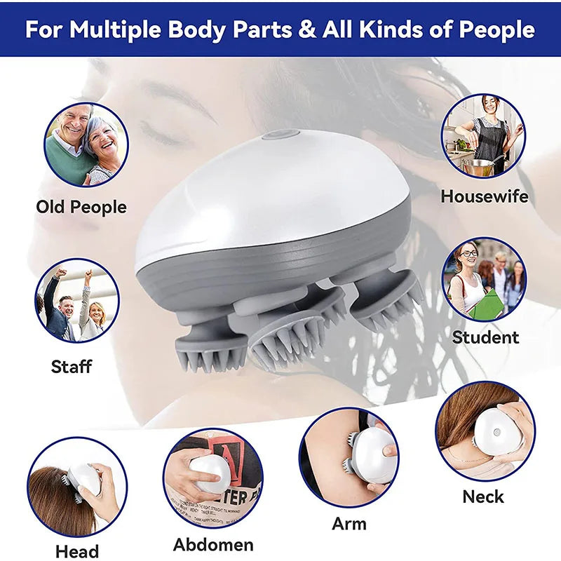 Electric Cat-Shaped Scalp & Body Massager for Head, Neck and Shoulders