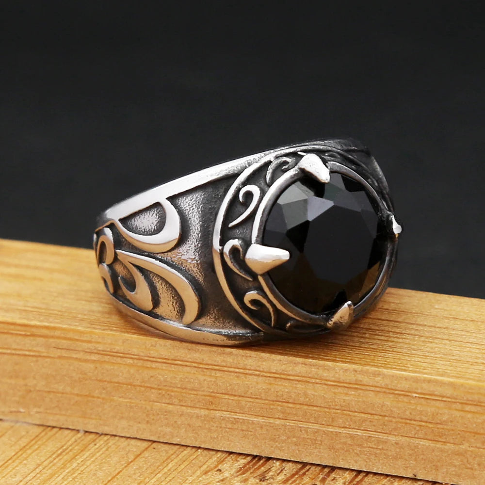 Gothic Dragon Claw Stainless Steel Black Stone Ring