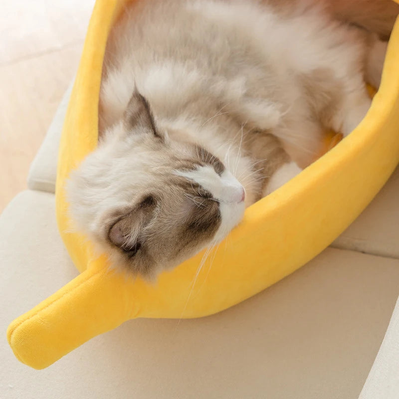 Cozy Banana Cat Bed House for Winter