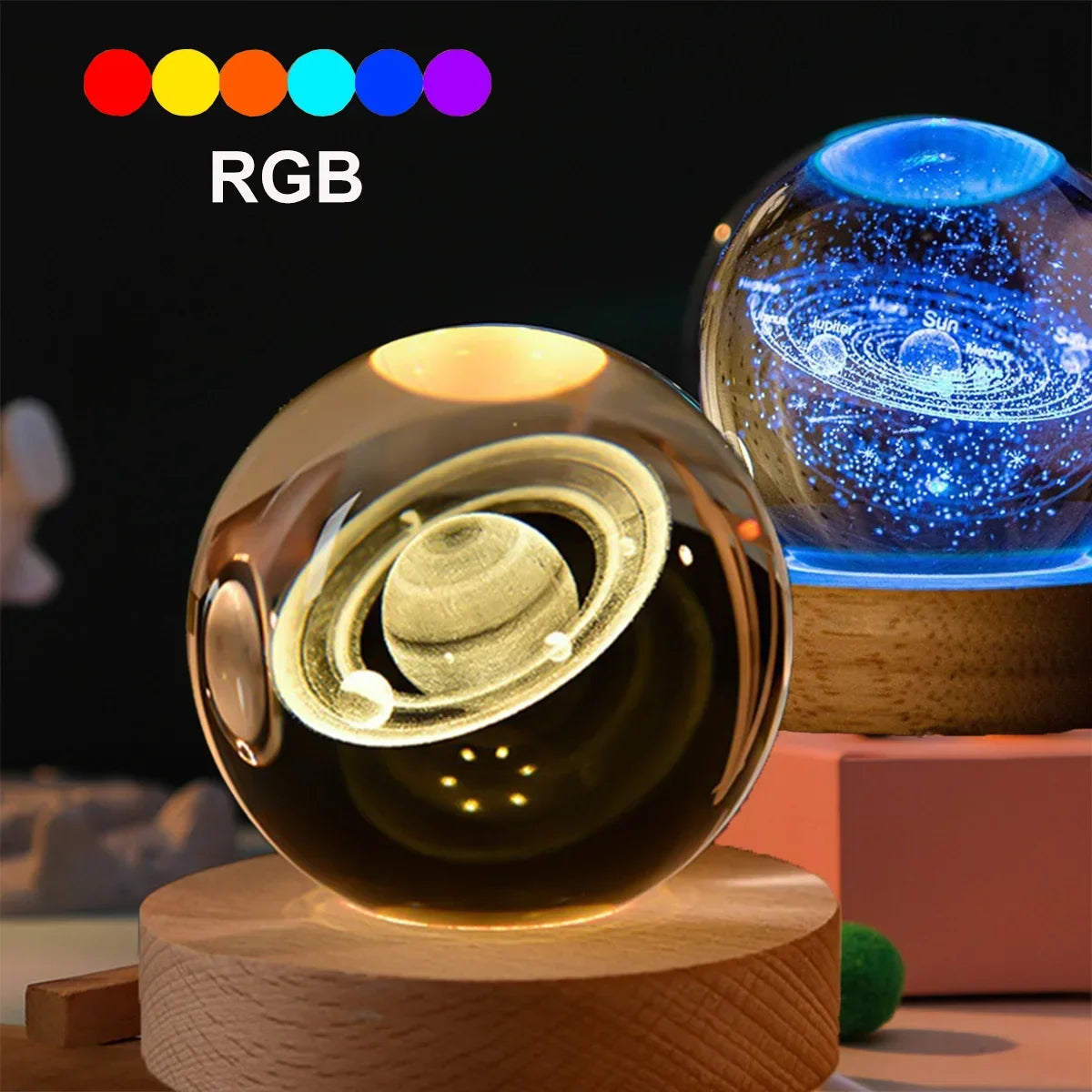 6cm RGB Cosmos Crystal Ball Night Light with USB Plug