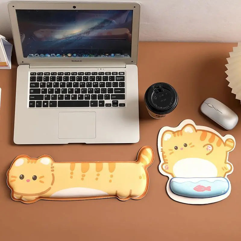 Cute Cartoon Corgi and Cat Mouse Pad with Memory Foam Wrist Rest