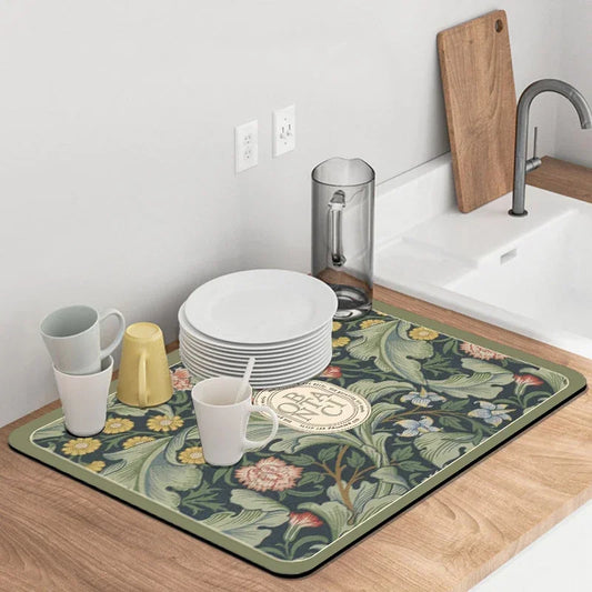 Super Absorbent Printed Dish Drying Mat for Kitchen Counters