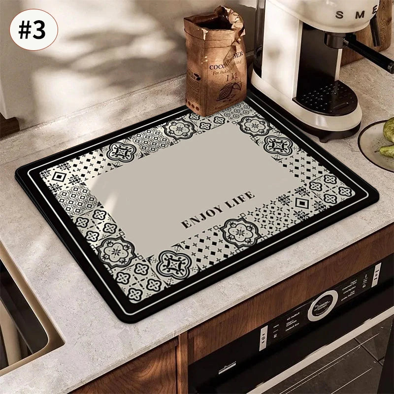 Super Absorbent Printed Dish Drying Mat for Kitchen Counters