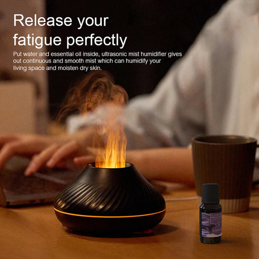 KINSCOTER 130ml Volcanic Aroma Diffuser with USB Flame Night Light