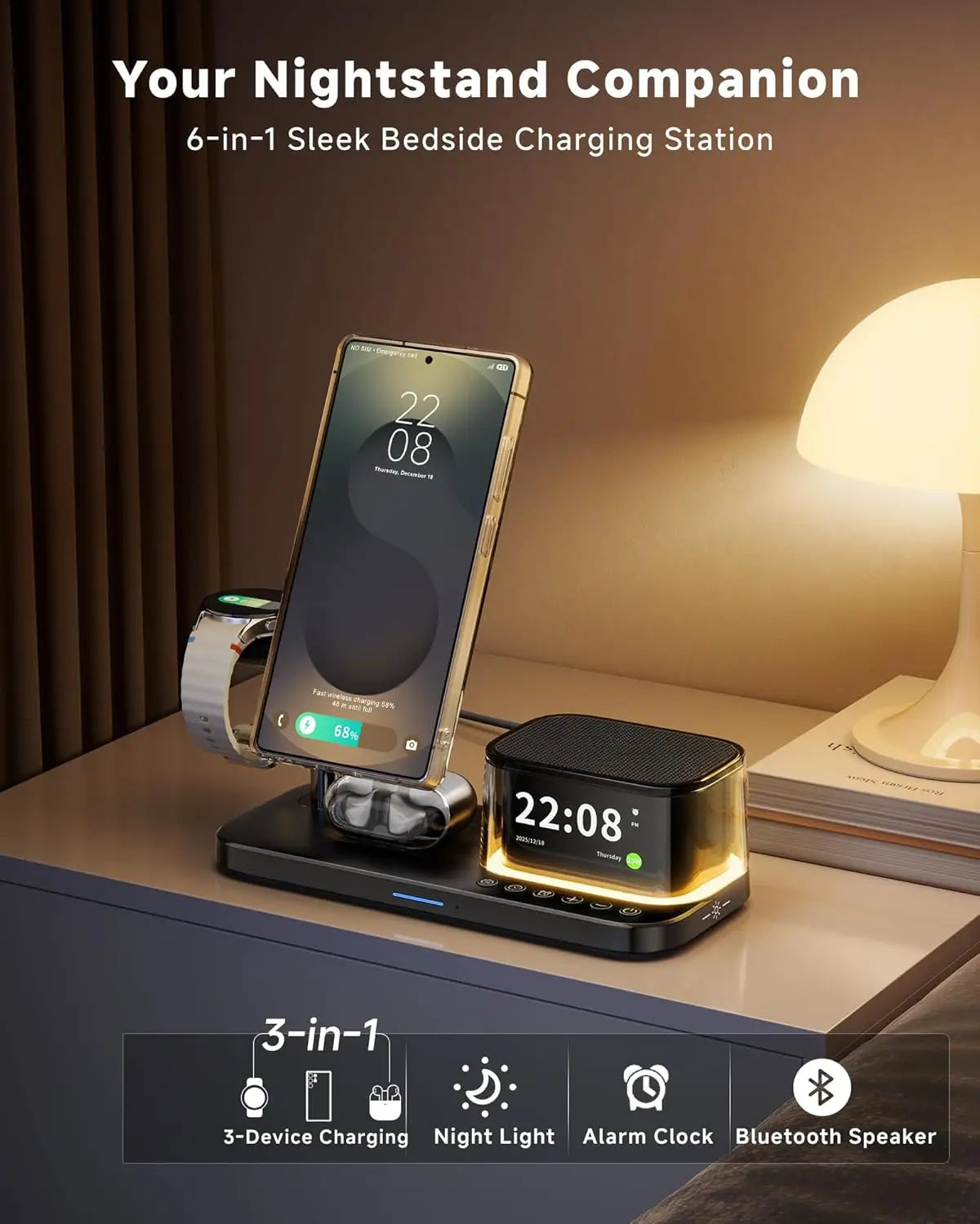 Magnetic Wireless Charger with Bluetooth Speaker Stand